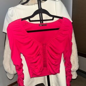 Zara Women's Fuchsia Ruched plunging top